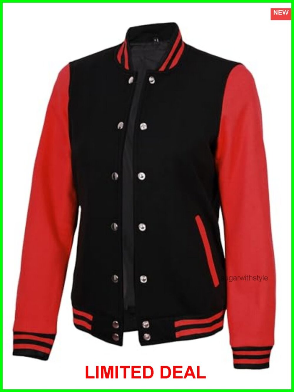 Fleece Varsity Bomber Jacket Snap Closure Casual Letterman